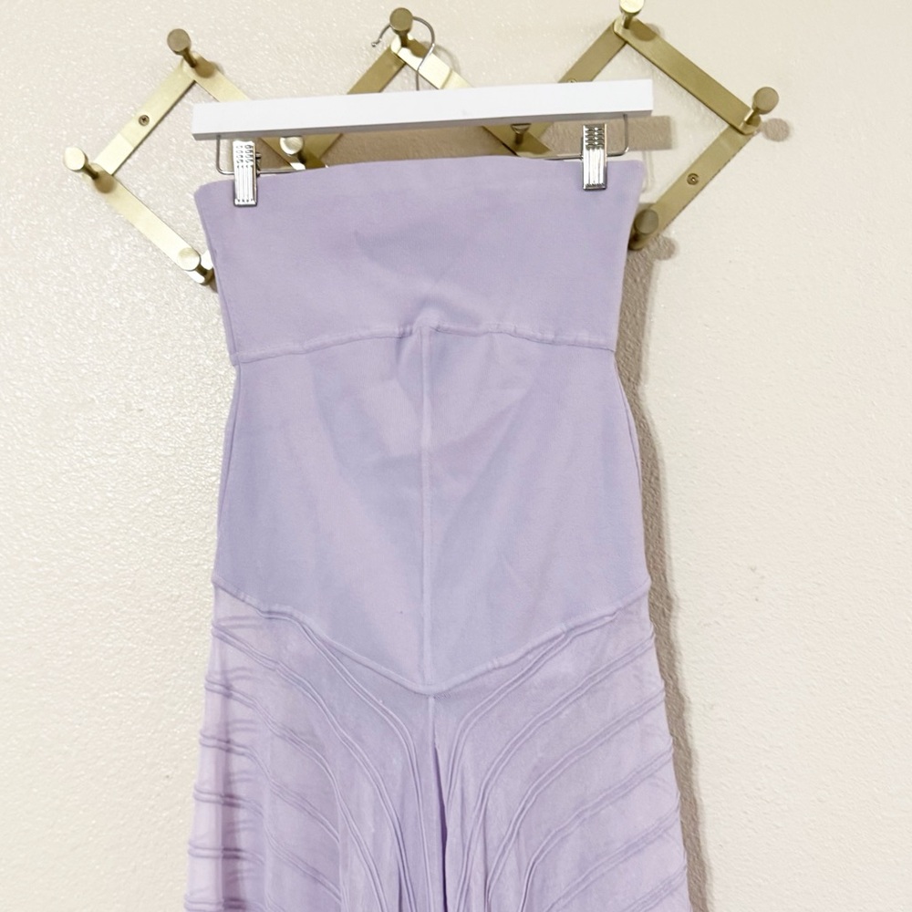 Helsa June Strapless Sheer Knit Bodysuit Lavender Purple Maxi Dress size Large - Picture 12 of 12